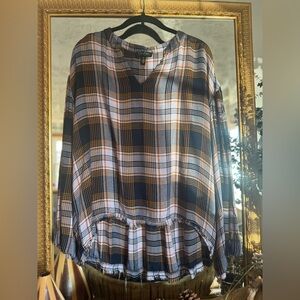 Jessica Simpson Plaid Blouse - Navy and Mustard